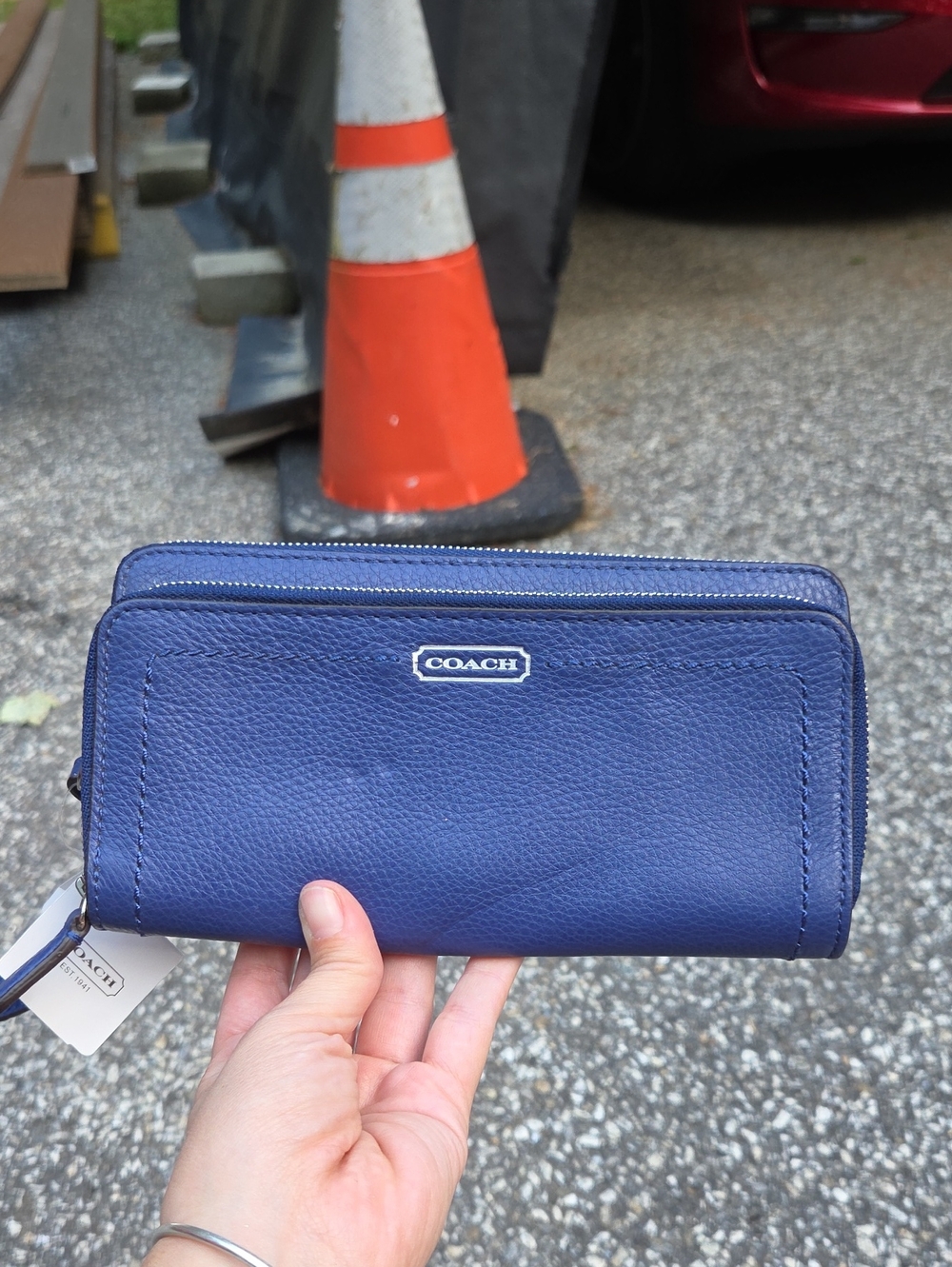 Coach Blue Pebbled Leather Zip Wallet